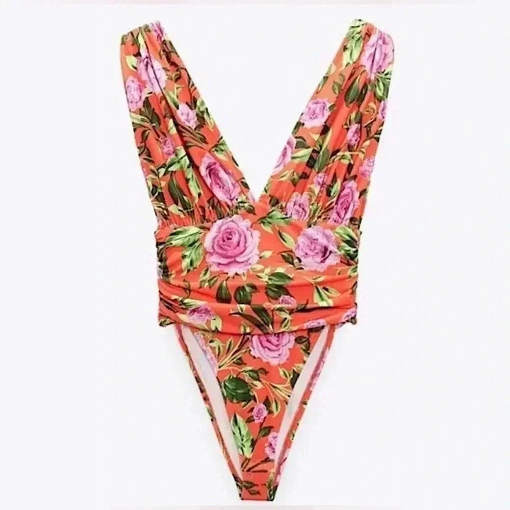 ZARA Draped Floral Bodysuit Blogger Favorite Size S NWT - Picture 9 of 10